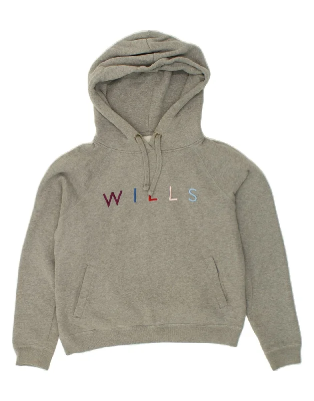 JACK WILLS Womens Oversized Graphic Hoodie Jumper UK 1O Small Grey Cotton