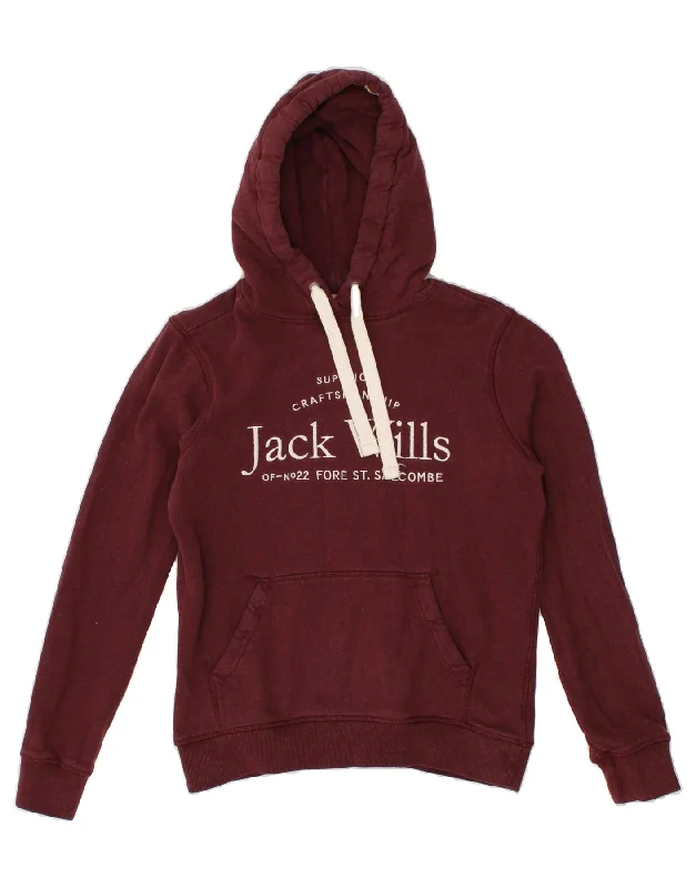 JACK WILLS Womens Oversized Graphic Hoodie Jumper UK 6 XS Burgundy Cotton