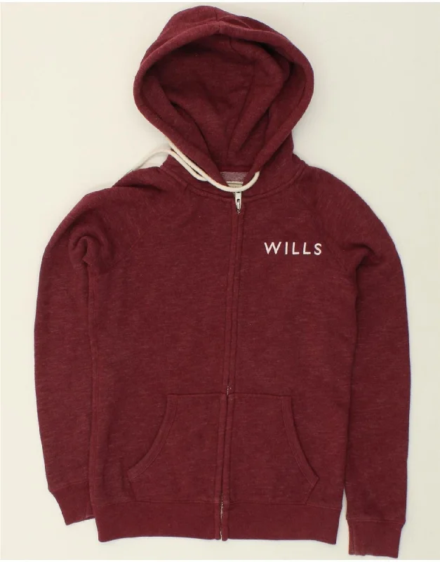 JACK WILLS Womens Oversized Zip Hoodie Sweater UK 8 Small Maroon Cotton