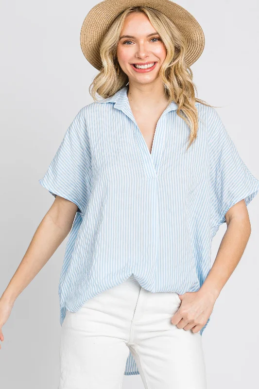 Light Blue Collared Short Sleeve Top