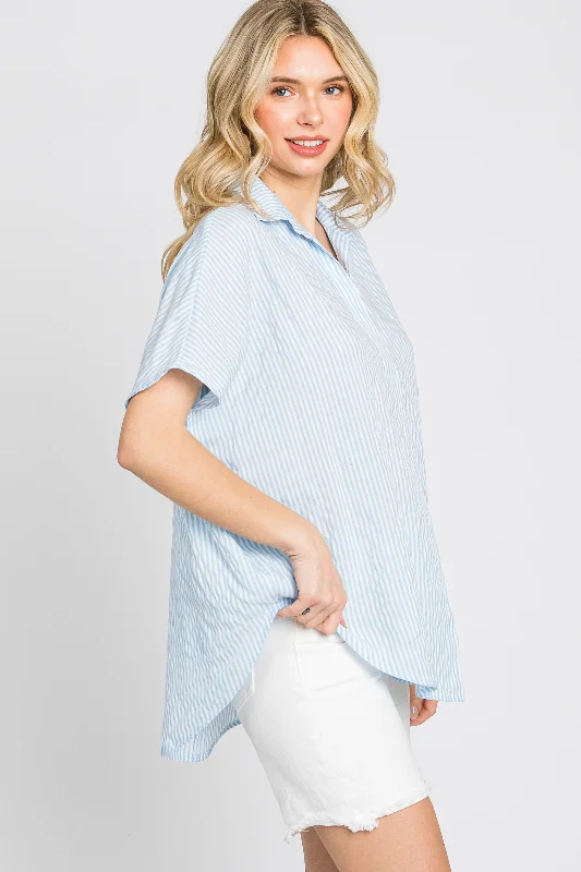 Light Blue Collared Short Sleeve Top