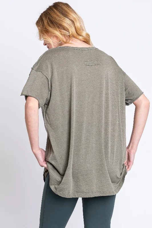 Olive Mineral Wash Front Pocket Short Sleeve T-Shirt