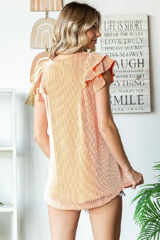 Orange Flutter Sleeve Ribbed Top