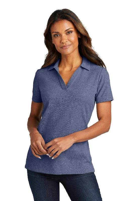 Port Authority Womens C-FREE Pique Short Sleeve Polo Shirt - Heather Navy Blue