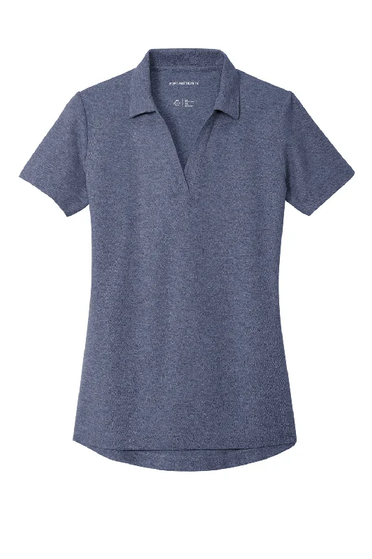 Port Authority Womens C-FREE Pique Short Sleeve Polo Shirt - Heather Navy Blue