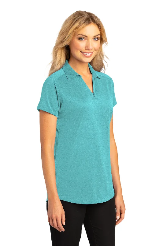 Port Authority Womens Digi Heather Performance Moisture Wicking Short Sleeve Polo Shirt - Maui Blue