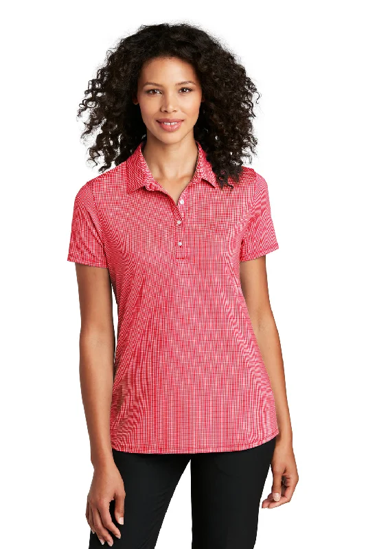 Port Authority Womens Gingham Moisture Wicking Short Sleeve Polo Shirt - Rich Red/White