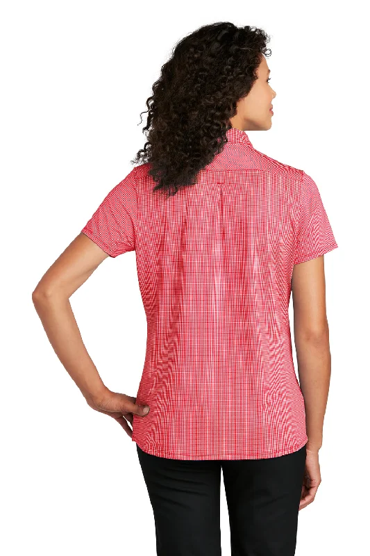 Port Authority Womens Gingham Moisture Wicking Short Sleeve Polo Shirt - Rich Red/White