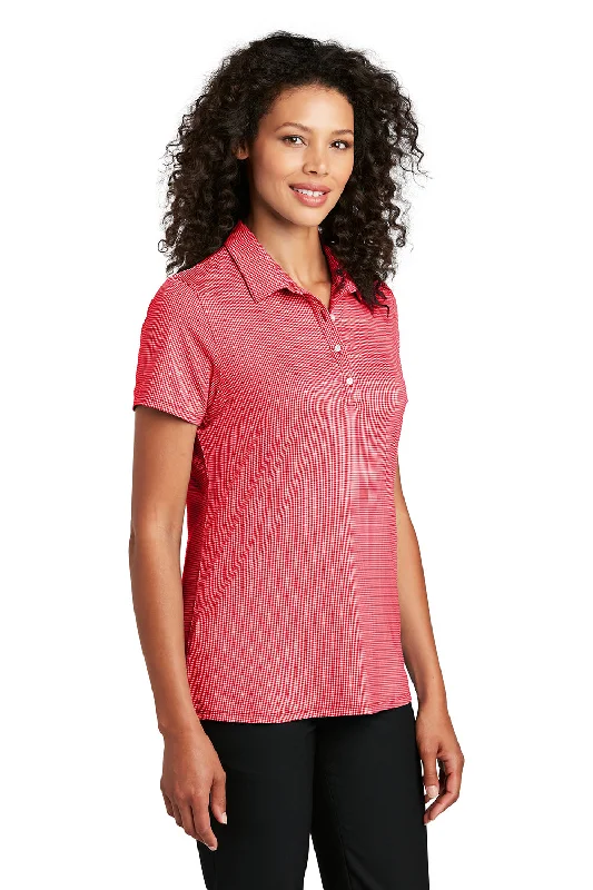 Port Authority Womens Gingham Moisture Wicking Short Sleeve Polo Shirt - Rich Red/White