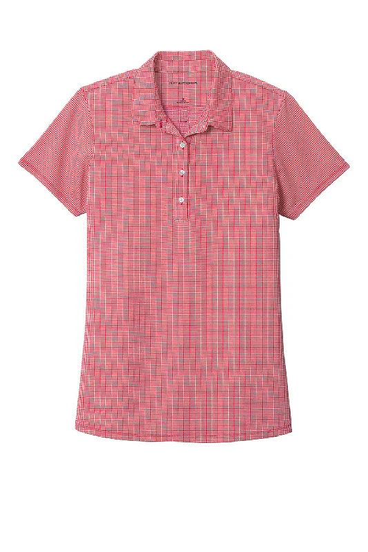 Port Authority Womens Gingham Moisture Wicking Short Sleeve Polo Shirt - Rich Red/White