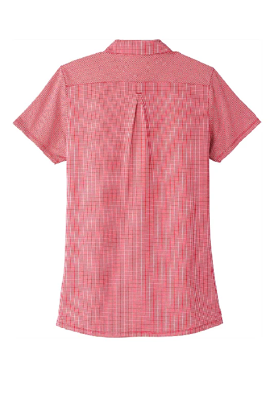 Port Authority Womens Gingham Moisture Wicking Short Sleeve Polo Shirt - Rich Red/White