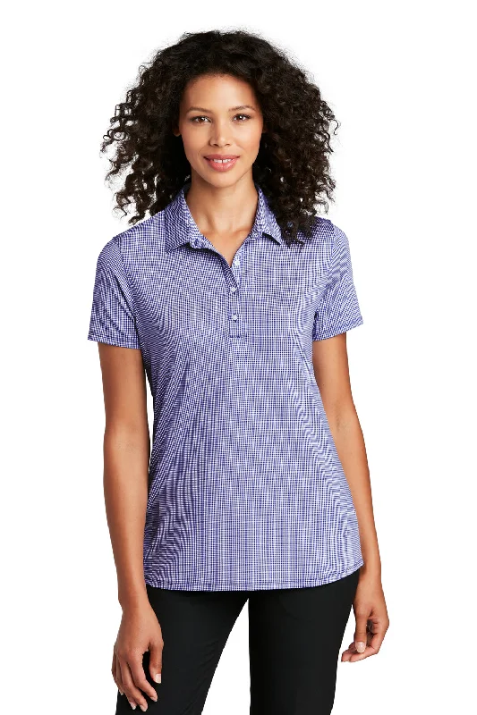 Port Authority Womens Gingham Moisture Wicking Short Sleeve Polo Shirt - True Navy Blue/White