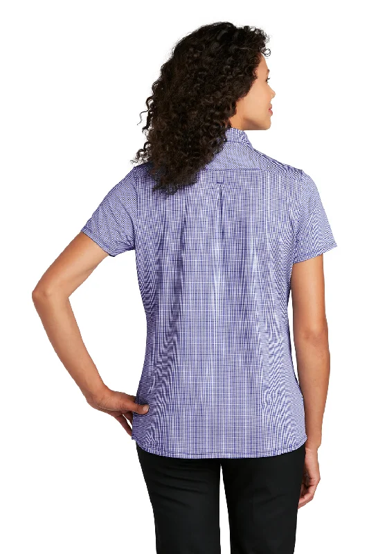 Port Authority Womens Gingham Moisture Wicking Short Sleeve Polo Shirt - True Navy Blue/White