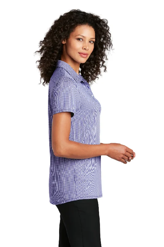 Port Authority Womens Gingham Moisture Wicking Short Sleeve Polo Shirt - True Navy Blue/White