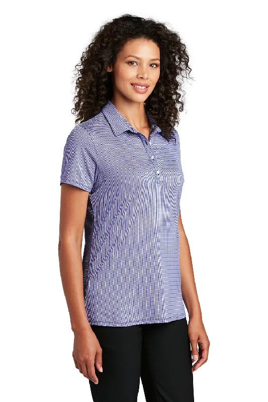 Port Authority Womens Gingham Moisture Wicking Short Sleeve Polo Shirt - True Navy Blue/White