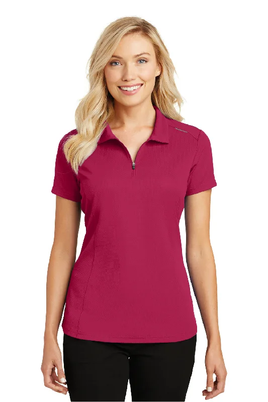 Port Authority Womens Moisture Wicking Short Sleeve Polo Shirt - Dark Fuchsia Pink - Closeout