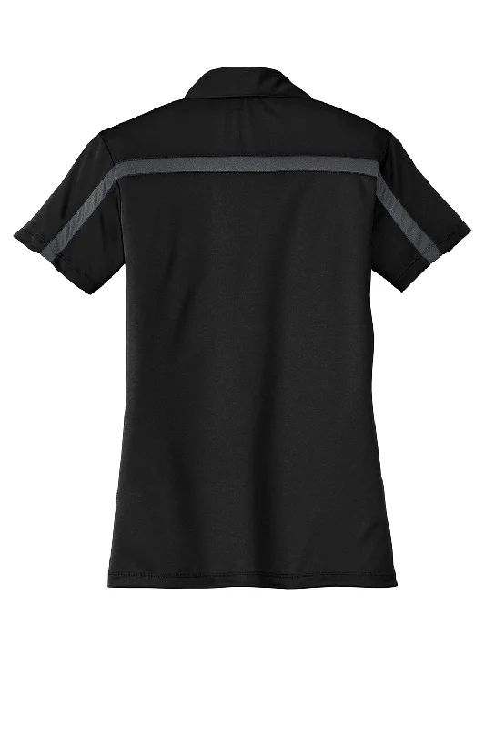 Port Authority Womens Silk Touch Performance Moisture Wicking Short Sleeve Polo Shirt - Black/Steel Grey