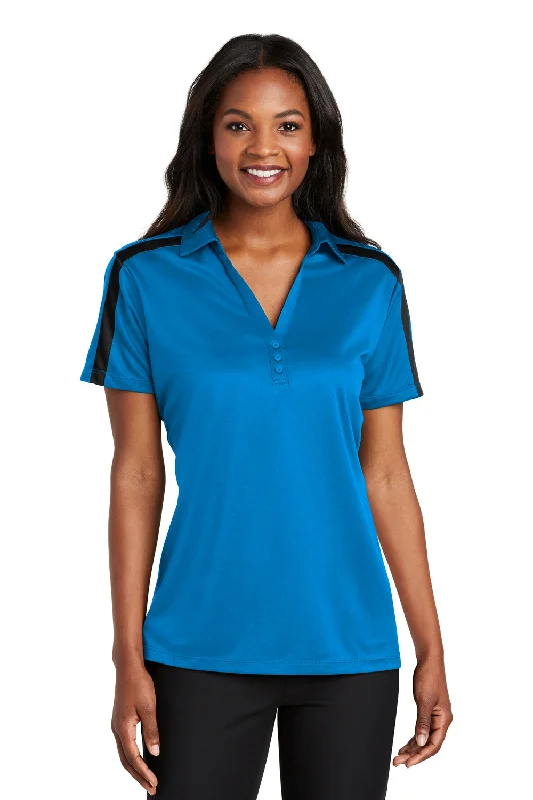 Port Authority Womens Silk Touch Performance Moisture Wicking Short Sleeve Polo Shirt - Brilliant Blue/Black