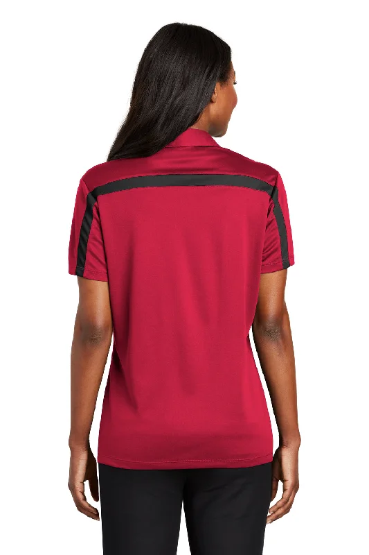 Port Authority Womens Silk Touch Performance Moisture Wicking Short Sleeve Polo Shirt - Red/Black