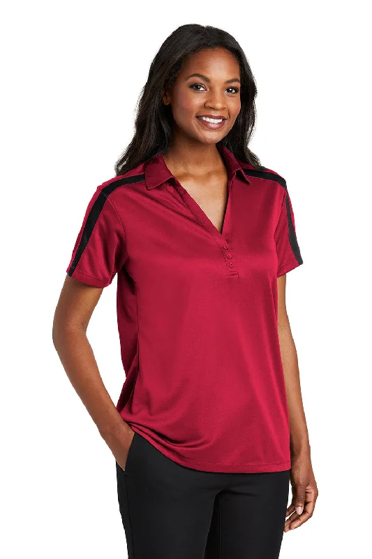 Port Authority Womens Silk Touch Performance Moisture Wicking Short Sleeve Polo Shirt - Red/Black