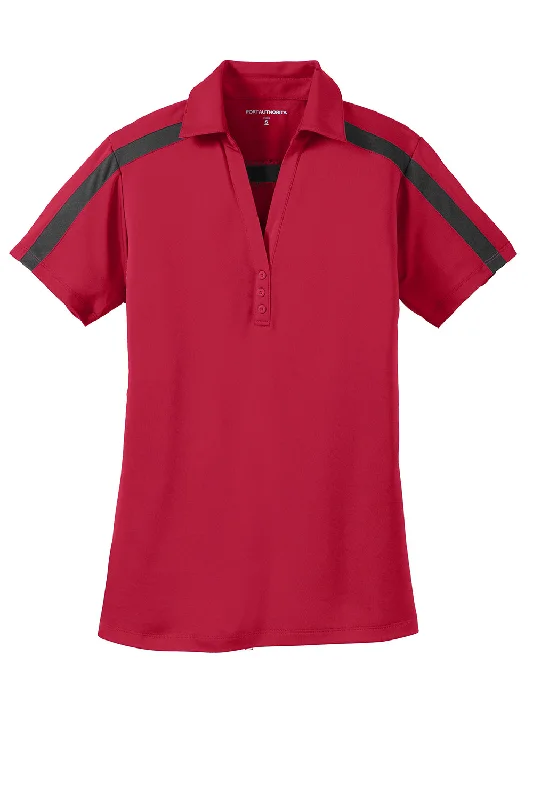 Port Authority Womens Silk Touch Performance Moisture Wicking Short Sleeve Polo Shirt - Red/Black