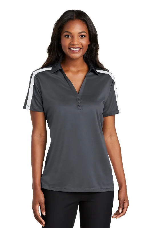 Port Authority Womens Silk Touch Performance Moisture Wicking Short Sleeve Polo Shirt - Steel Grey/White