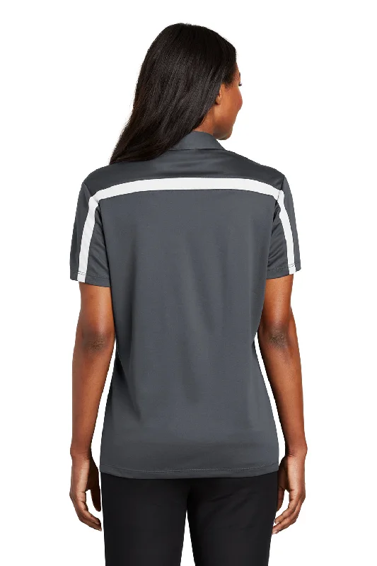 Port Authority Womens Silk Touch Performance Moisture Wicking Short Sleeve Polo Shirt - Steel Grey/White