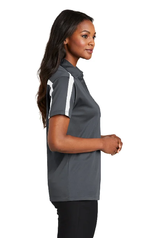 Port Authority Womens Silk Touch Performance Moisture Wicking Short Sleeve Polo Shirt - Steel Grey/White