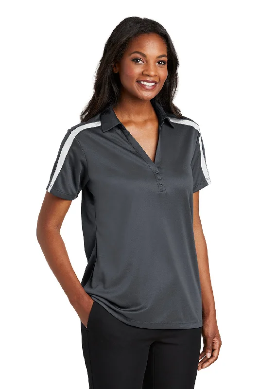 Port Authority Womens Silk Touch Performance Moisture Wicking Short Sleeve Polo Shirt - Steel Grey/White