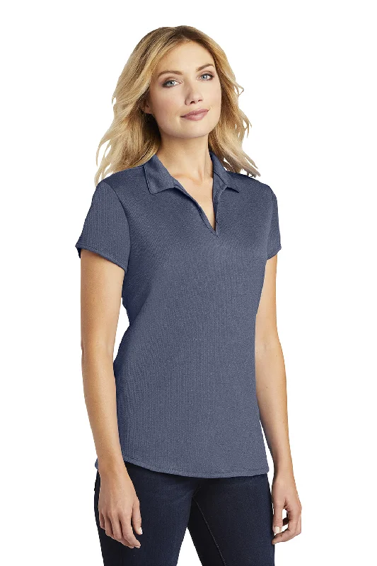 Port Authority Womens Trace Moisture Wicking Short Sleeve Polo Shirt - Heather True Navy Blue