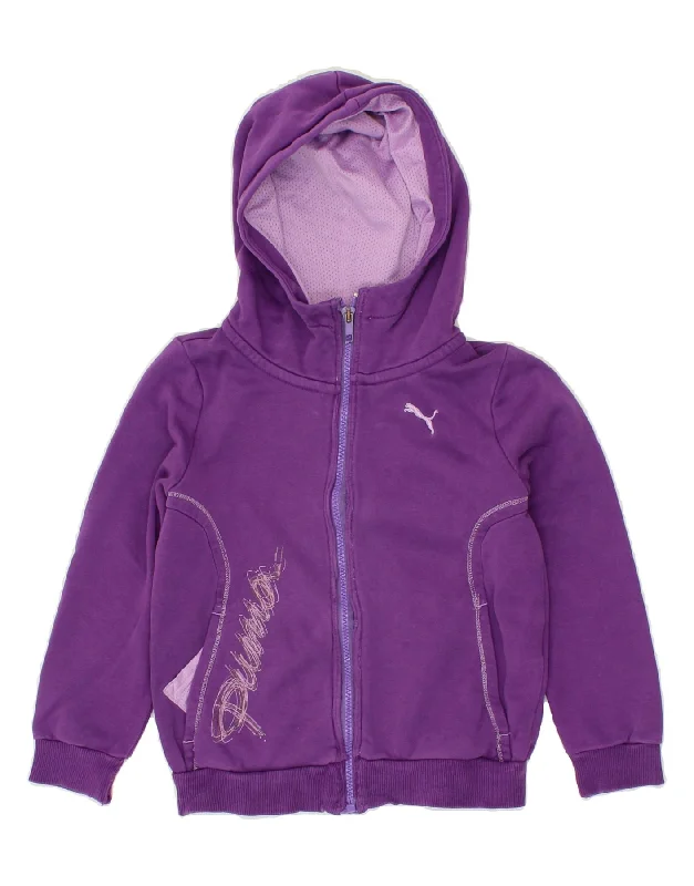 PUMA Girls Graphic Zip Hoodie Sweater 7-8 Years Small  Purple