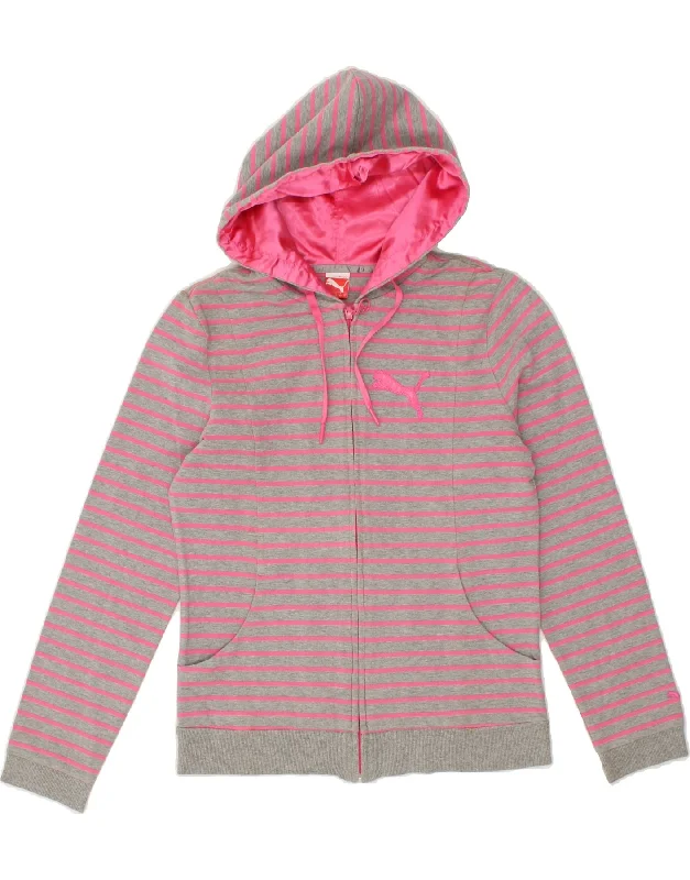 PUMA Womens Zip Hoodie Sweater UK 12 Medium  Pink Striped