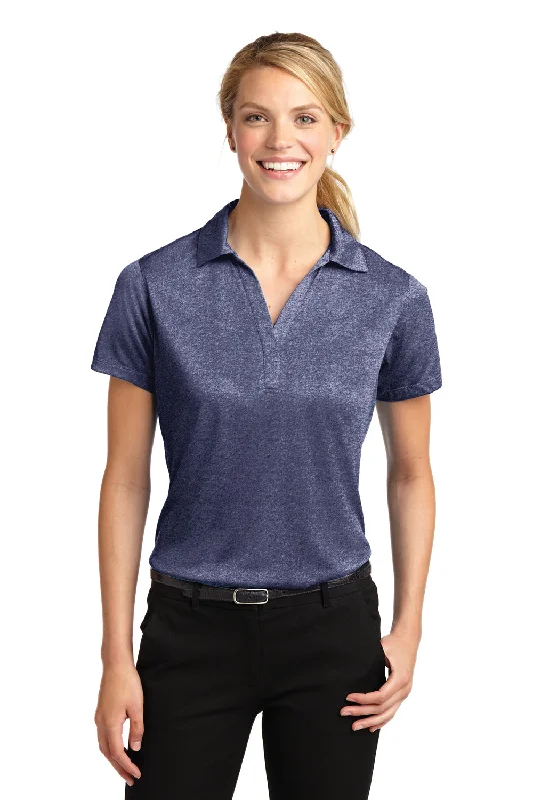 Sport-Tek Womens Heather Contender Moisture Wicking Short Sleeve Polo Shirt - Heather True Navy Blue