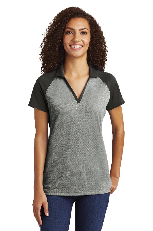 Sport-Tek Womens RacerMesh Moisture Wicking Short Sleeve Polo Shirt - Heather Grey/Black