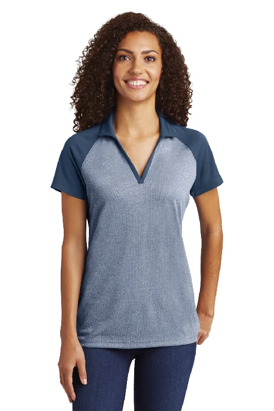 Sport-Tek Womens RacerMesh Moisture Wicking Short Sleeve Polo Shirt - Heather True Navy Blue/True Navy Blue