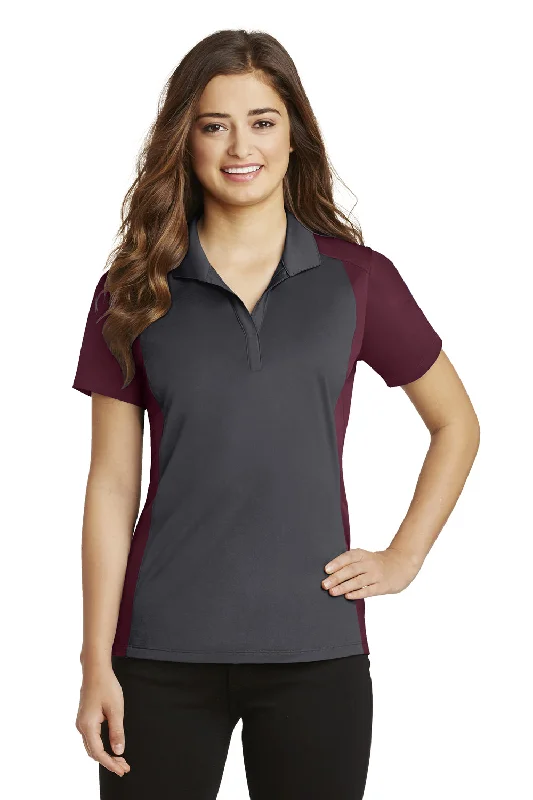 Sport-Tek Womens Sport-Wick Moisture Wicking Short Sleeve Polo Shirt - Iron Grey/Maroon