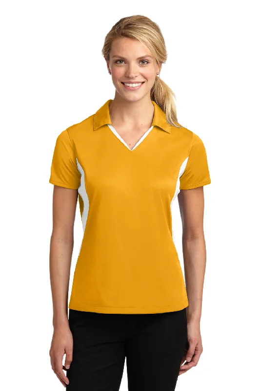 Sport-Tek Womens Sport-Wick Moisture Wicking Short Sleeve Polo Shirt - Gold/White - Closeout