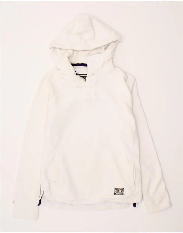 SUPERDRY Mens Graphic Button Neck Hoodie Jumper Large White Cotton