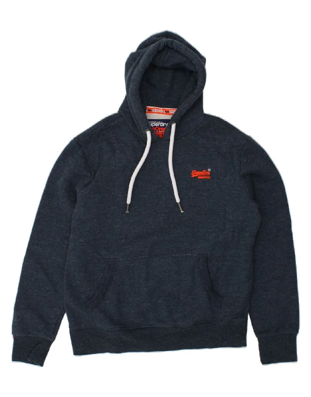 SUPERDRY Mens Hoodie Jumper XL Navy Blue Flecked Cotton