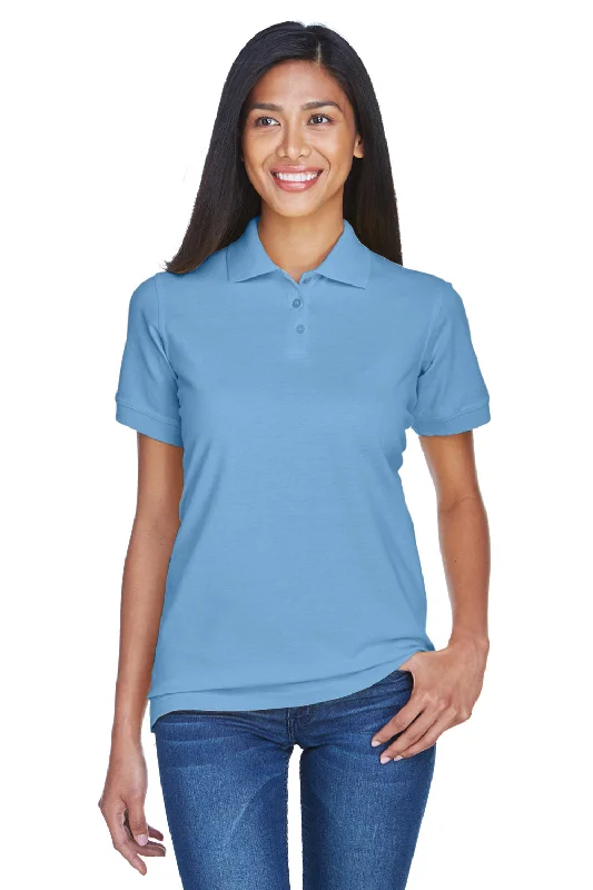 UltraClub Womens Classic Short Sleeve Polo Shirt - Cornflower Blue - Closeout