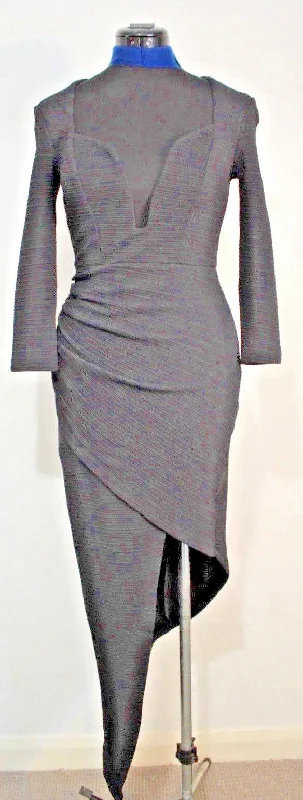 stunning Black Cocktail Dress Plunge Neck asymetric hem ASOS Ginger Fizz UK10